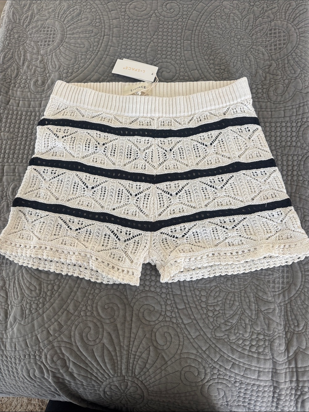 L*space Striped Diamond Eye Crochet Cover-Up Shorts